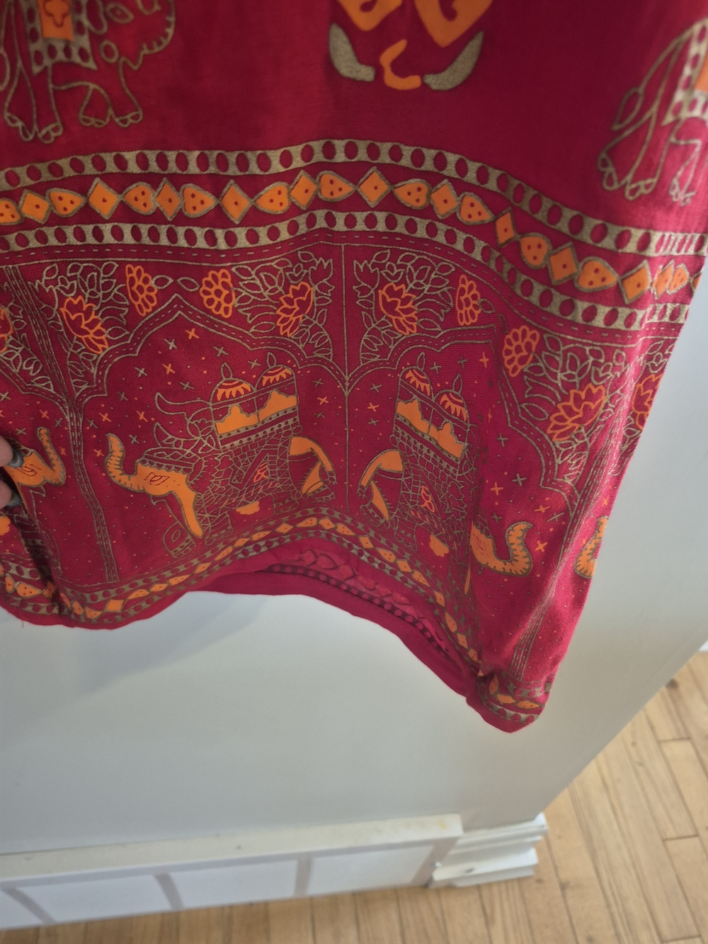 Boho Wide-Leg Cotton Pants in Red with Elephant Print Free Size M-L waist size? - Picture 3 of 7